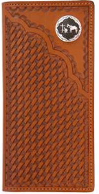 3D Belt Company W543 Tan Wallet with Smooth Trim with Praying Cowboy Concho